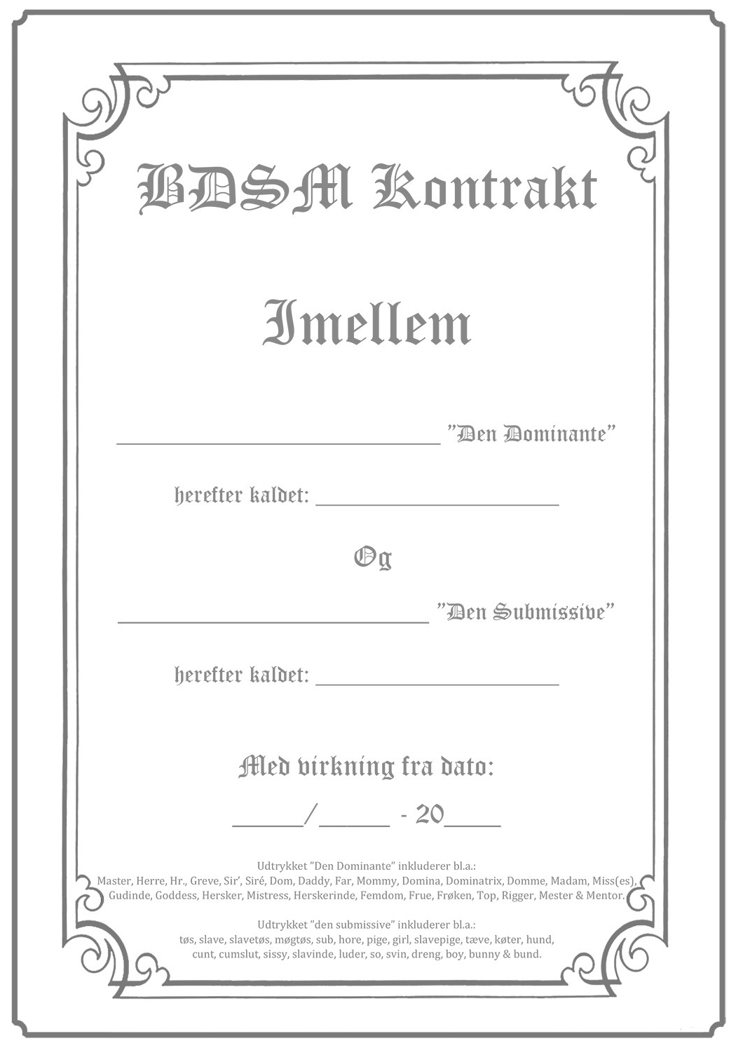 BDSM Kontrakt - Slave Kontrakt - Domina Kontrakt